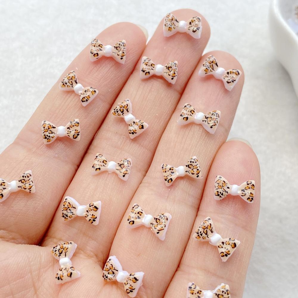 50Pcs Cute Mini Colorful Leopard Print Bow Nail Art Resin Designer Charms DIY Craft For Nail 3D Decorations Jewelry