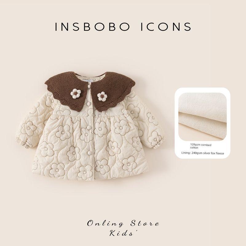 Insbobo Girls  Cotton Jacket 2025 Winter New Fleece-Lined Cotton Coat Children s Winter Clothing Baby Jacket Children s Clothing Apricot color 80