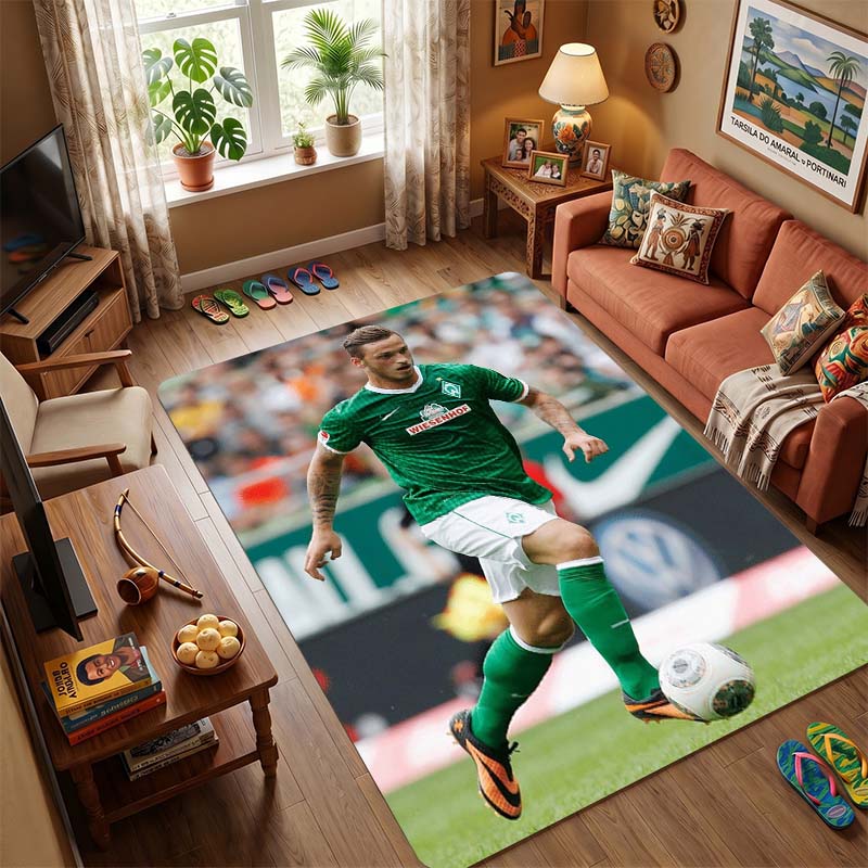 Werder Bremen Trainer Area Rug, Non-Slip Green Floor Mat with Football Player Print, Indoor Carpet for Soccer Fans 40x60cm( 15x23in )