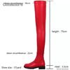 Over-the-Knee Botas Women Round Toe Fashion Plus Size35-44 Chunky Heel Long Boots Leather Black Red Thigh High Boots Botas Mujer