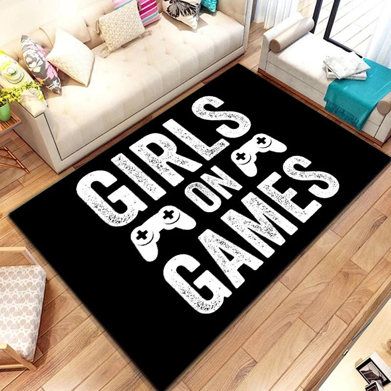 Gamer Carpet Funny Black Game Controller Mats For Children Soft Rug Room Gaming Anime Gamer Chair Rug Large Rug Living Room Boys
