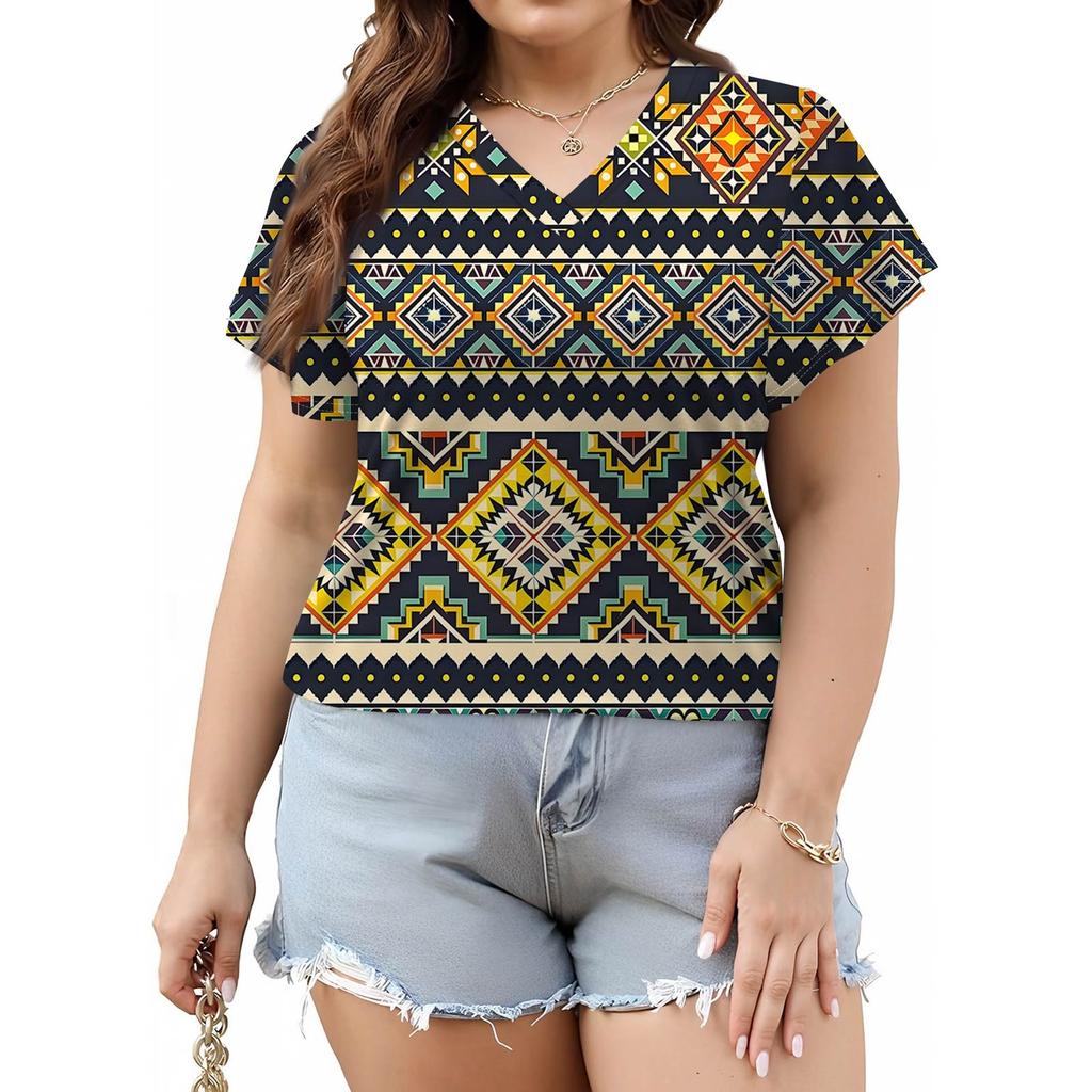 Damenmode Lässig Bedrucktes V-Ausschnitt Kurzarm Oversized T-Shirt Top