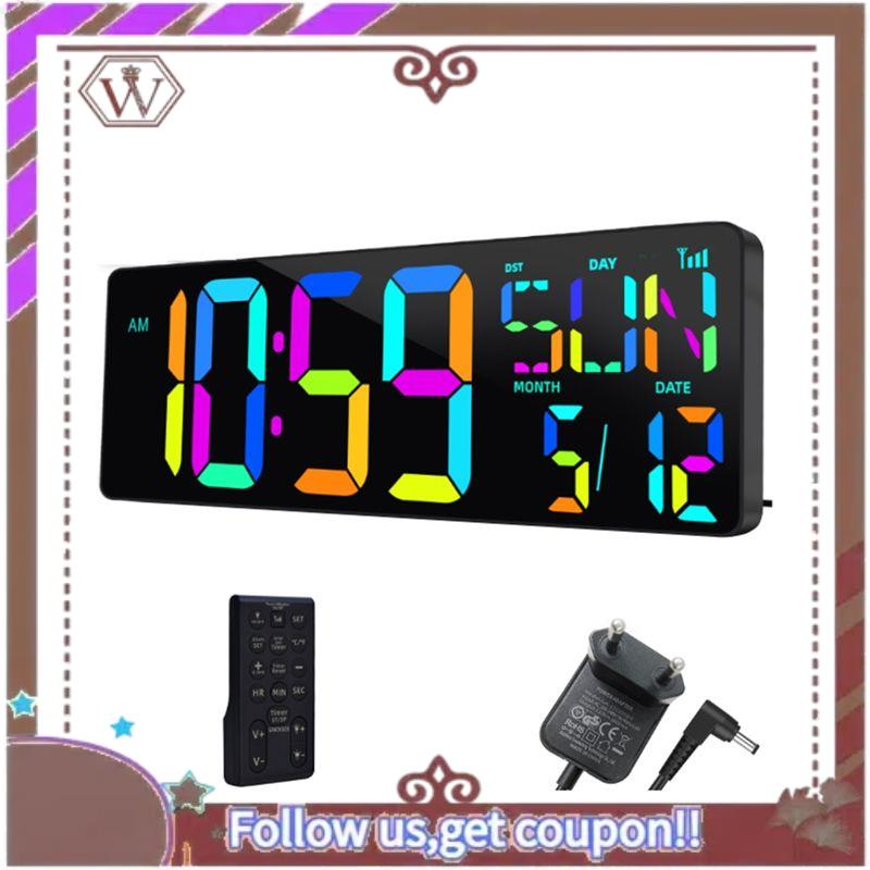 A95D-Large Digital Wall Clock 16.5  Bluetooth Auto Time Sync Led Digital Clock Display 11 RGB Colors Digital Calendar Clock EU P