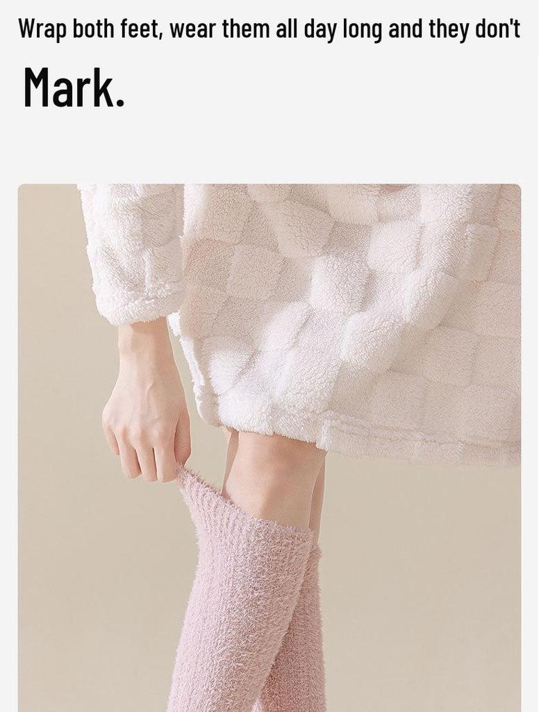 Women's Coral Fleece Calf Socks: Thick, Velvet, Non-Shedding, Warm Sleep Socks for Autumn & Winter.