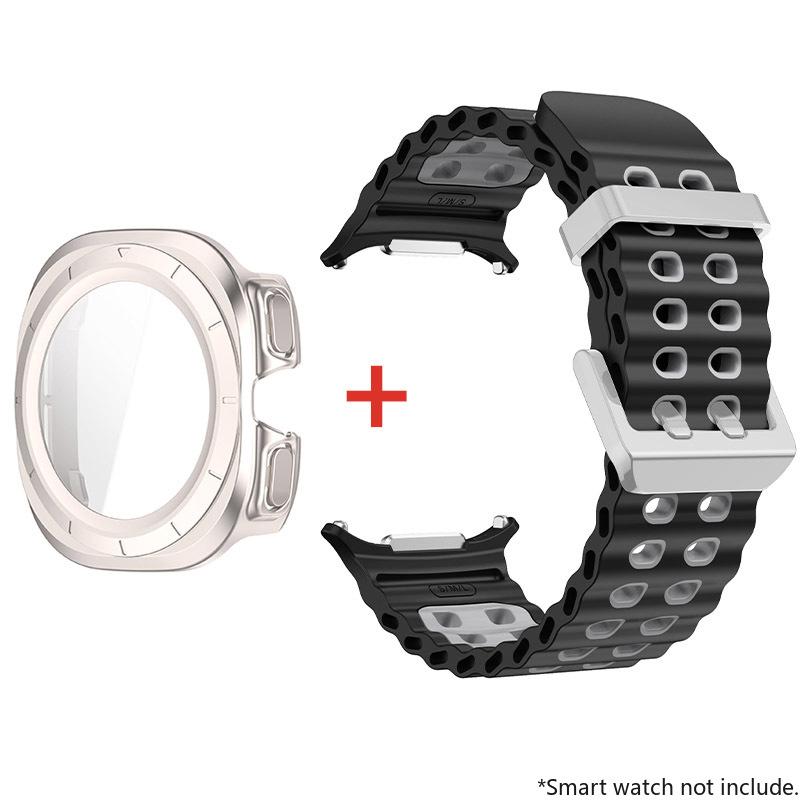Glass+Case+Band For Samsung Galaxy Watch Ultra Strap 47mm Sport silicone Bracelet for Galaxy Watch Ultra 7 47 Strap Accessories