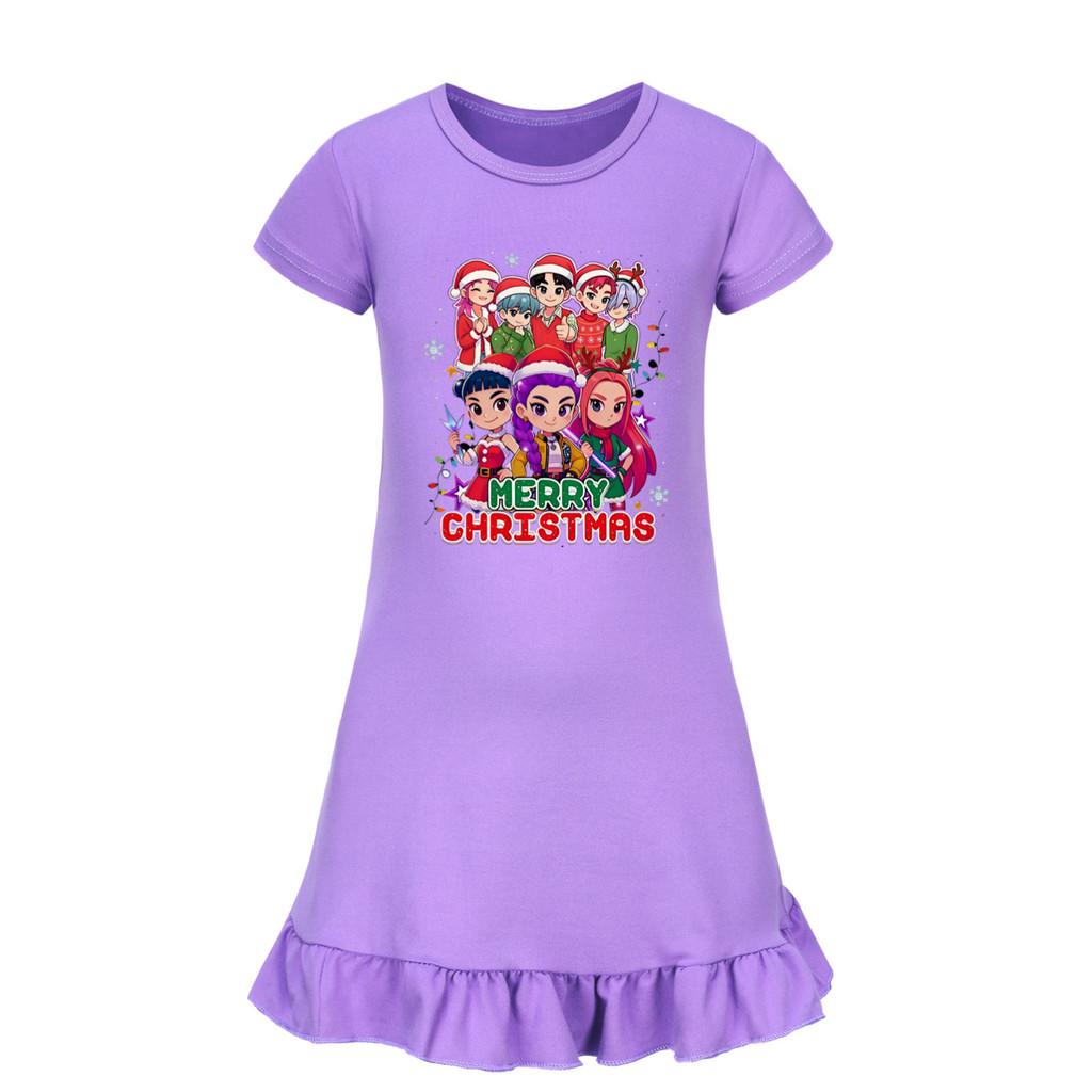 5099 Kinder Mädchen Weihnachten Neujahr Mira Zoey Rumi Bedrucktes Rüschen Kurzarm Freizeitkleid
