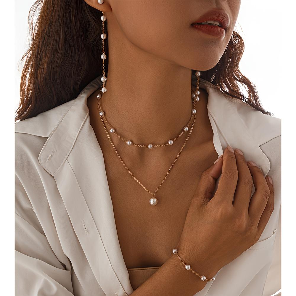 Elegant French Retro-style Faux Pearl Necklace, Earrings, and Bracelet Set for Women, Suitable for Fashion Gifts, Parties, Dates, and Everyday Wear