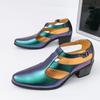 Luxury Blue High Heel Men's Shoe Fashion Formal Sandals Man Wedding Shoes Groom Design Pointed Dress Shoes Men Leather Oxford
