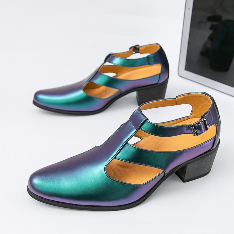 Luxury Blue High Heel Men's Shoe Fashion Formal Sandals Man Wedding Shoes Groom Design Pointed Dress Shoes Men Leather Oxford