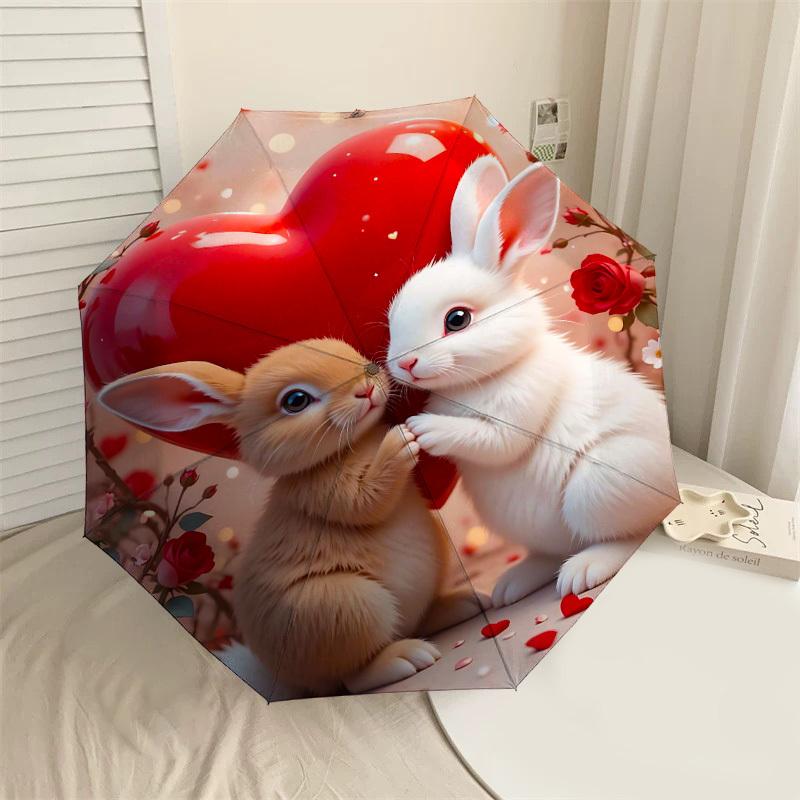 1pc rabbit heart Automatic Open/Close Umbrella Compact Folding Umbrella with 8-Rib Shaft for Women/Men, Elegant Birthday1162S