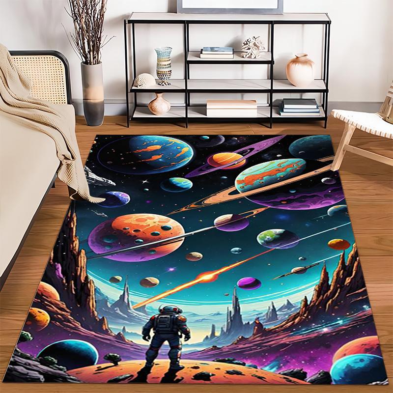 Colorful Space Adventure Carpet with Astronaut and Planetary Design Suitable for use as an anti-slip for living room bedroom sofas