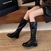 Real soft leather boots women's shoes 2024 autumn and winter retro slim boots but knee thick heel high boots knight boots