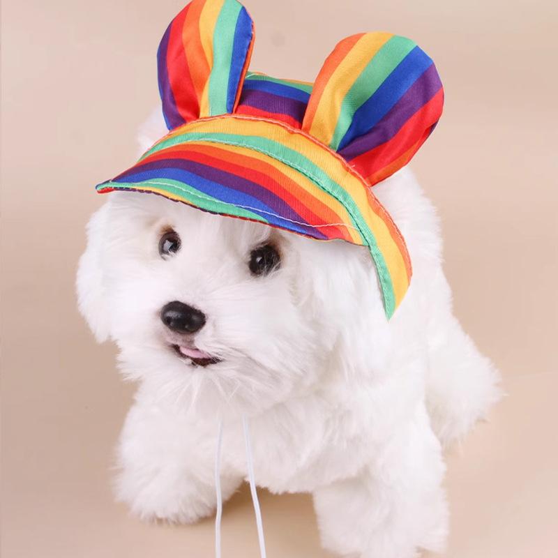 Rainbow Dog Princess Hat Visor Hat Prevent Suffocation Pet Dog Porous Sun Hat Cap With Ear Holes for Small Dogs Cats