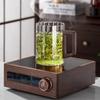 Transparent Striped Glass Light Luxury Simple Wood Handle Green Tea Cup Home Office Hospitality Drinking Cup