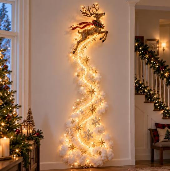 Weihnachts-Magie-Pfad Wandleuchte LED Leuchtende Weihnachtsszene Wanddeko Licht Weihnachtsmann Schlitten Rentier Hängende Dekoration für Party