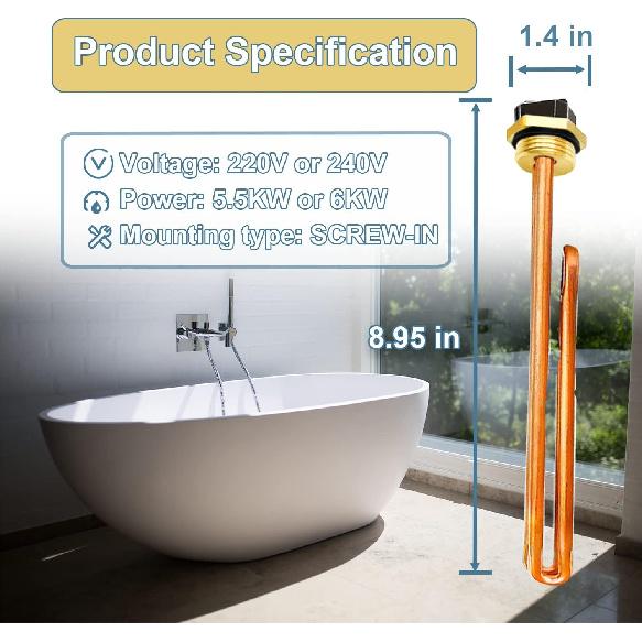 Upgraded HE 55220 Water Heater Element, For Ecosmart ECO POU 6, ECO 8, ECO 11, Rheem, Eemax, Richmond Electric Tankless Water Heaters, Replace 60208