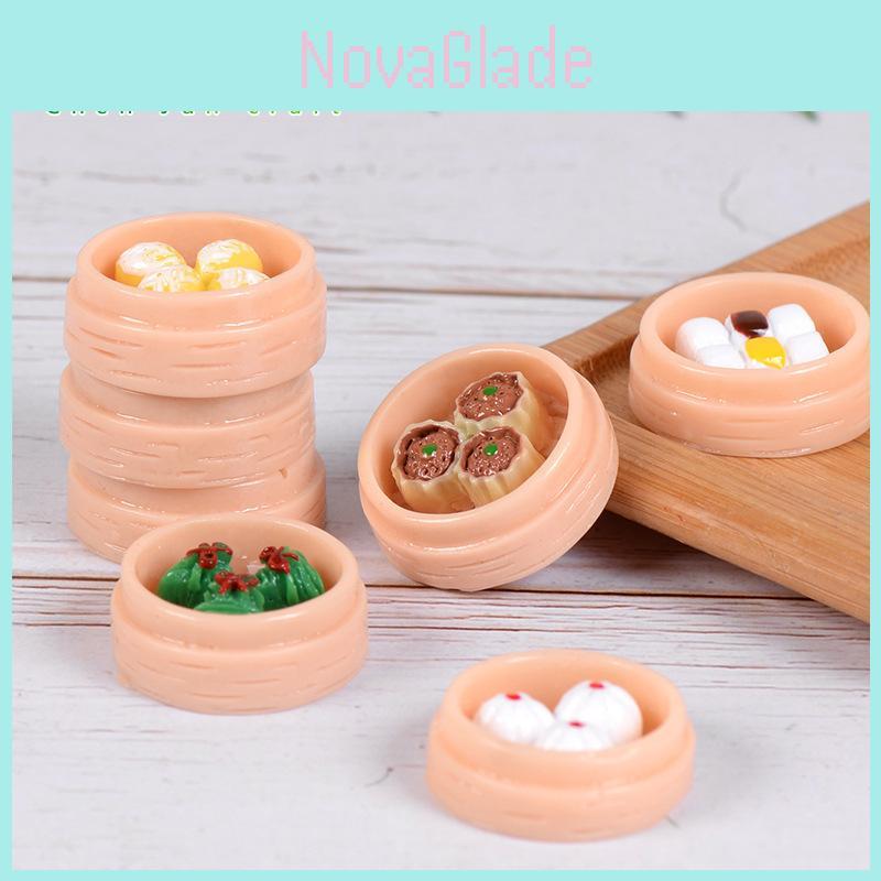 Miniature Resin Steamed Dumpling And Shaomai Food Figurines Cute Micro Landscape Decor