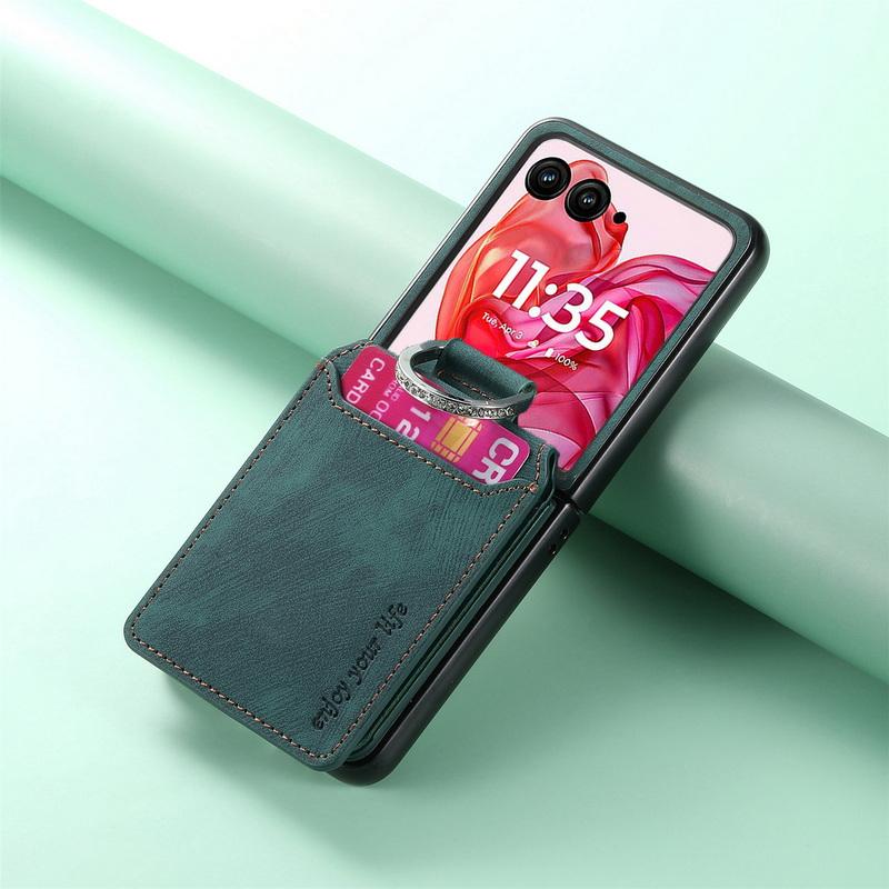 Für Motorola Razr 60 Ultra 50 40 Hülle Shell Leder Kartenfach Ständer Matt Stoßfest Hart PC Ringhalter 2 Stück Klapphandy Abdeckung
