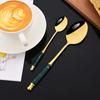 24Pcs Green Gold Dinnerware Set Stainless Steel Cutlery Set Kitchen Fork Knife Spoon Tableware Set Flatware Set Silverware Set