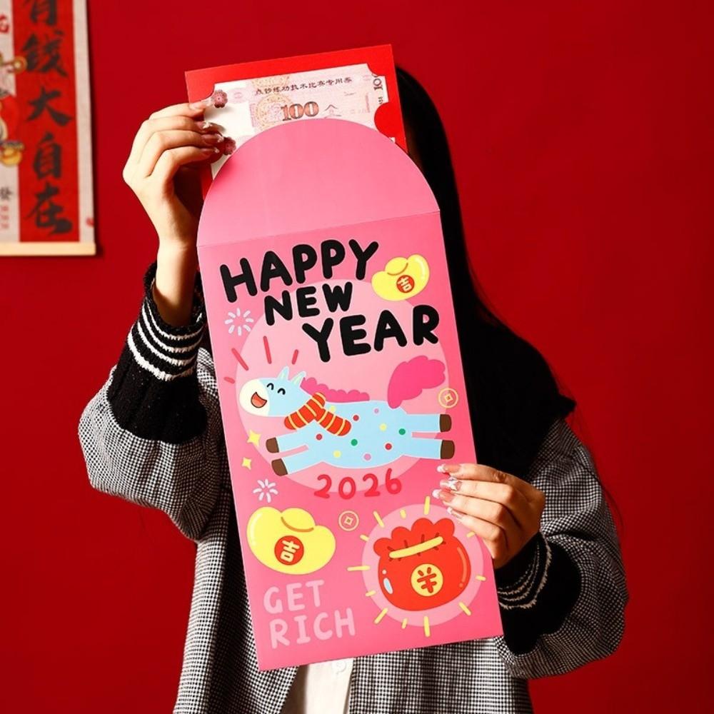 Cartoon 2026 Horse Year Red Envelope Chinese Style Paper New Year Money Envelope Traditional Blessing Bless Fortune Pocket