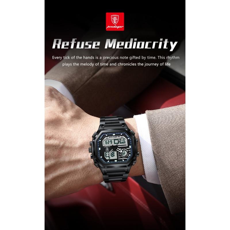 POEDAGAR Top Luxury Men Quartz Watch Waterproof Stainless Steel LED Man Watch Week Date Sports Military Electronic Watches