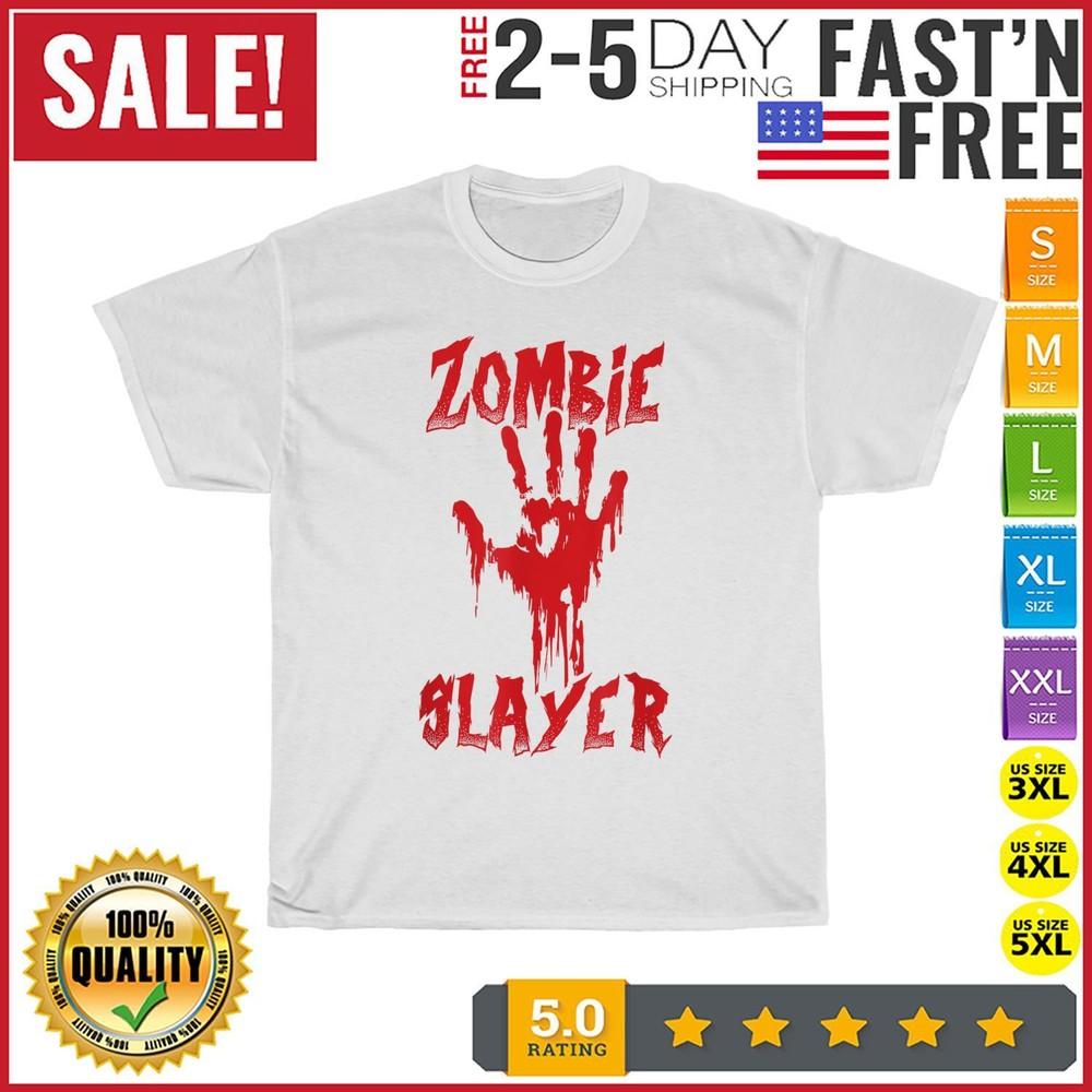 

Zombie Slayer Bloody Hand Hunting Zombies Halloween Vintage T Shirt Men Women L