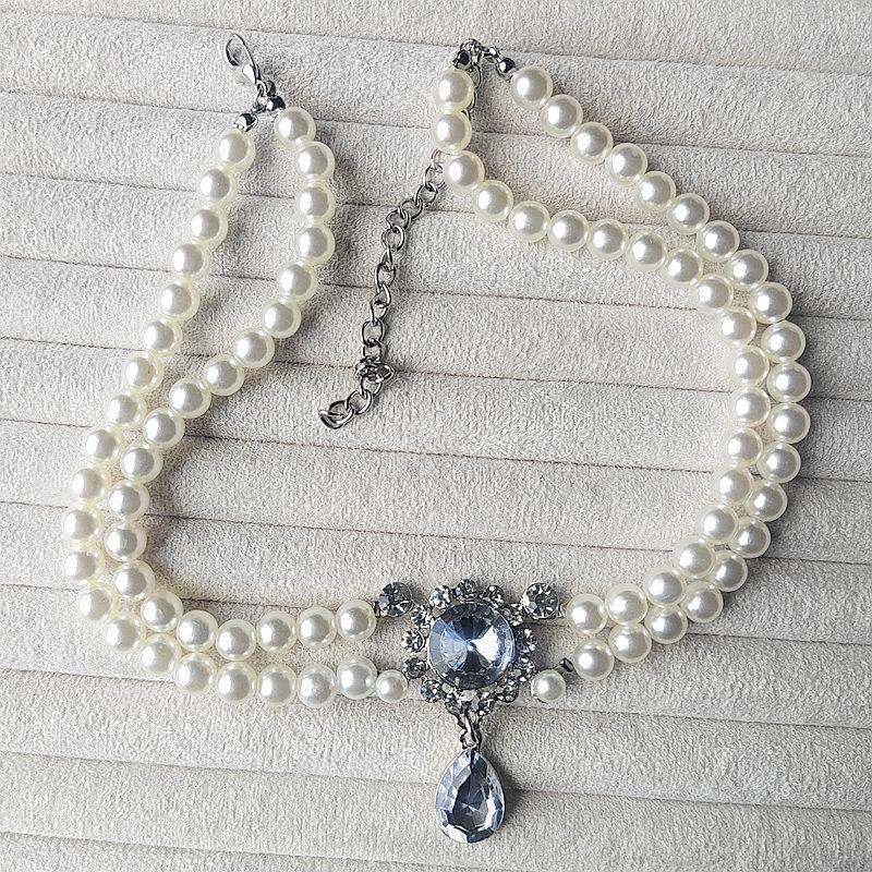 Luxury Geometric Rhinestone & Pearl Double Layer Necklace