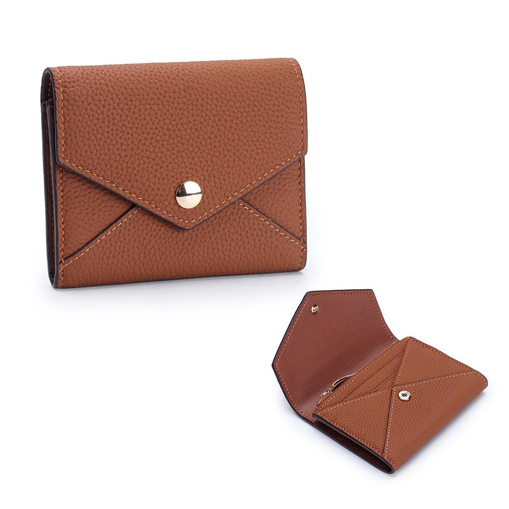Short Envelope Wallets Genuine Leather Small Wallet for Women Credit Card Holder Compact Leather Hasp Purses with Zipper Pocket