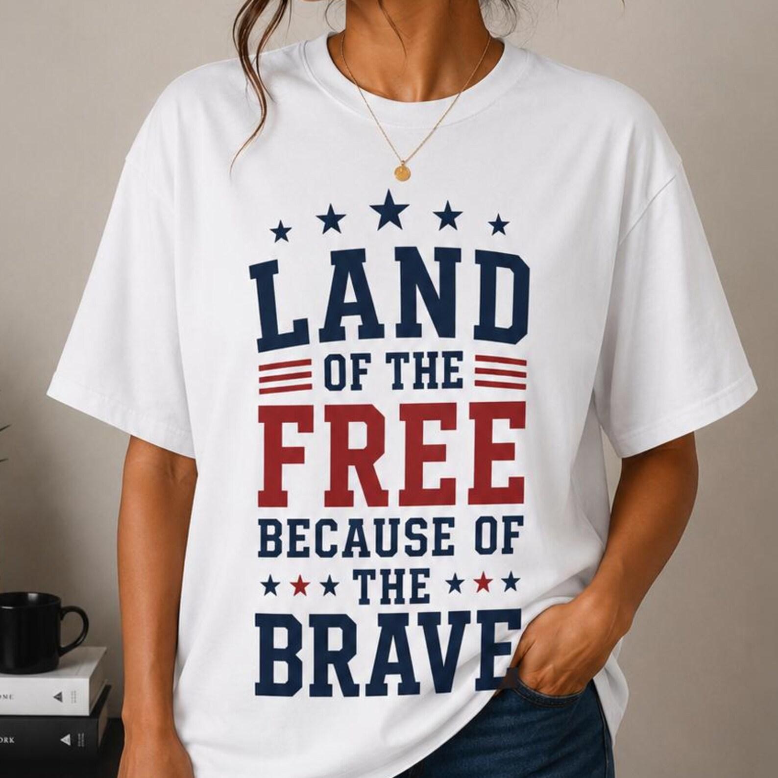 Land Of The Free Because Of The Brave Shirt, Patriotic 4th of July Tee, USA Independence Day Shirt, American Flag Graphic Tee, UnisexT-Shirt S