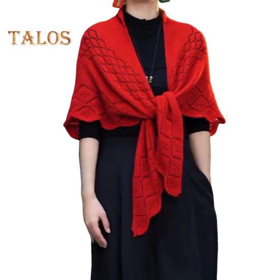 

Женская вязаная шаль, однотонная, с бахромой, легкая, универсальная, алая, открытая, вязаная, с узором, шаль-накидка красный