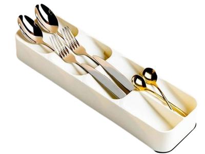 Estojo Organizador de Talheres de Cozinha Crystal Craft Cutlery, Armazenamento, Colher, Garfo, Hashis, Gaveta, Bandeja, [Branco]