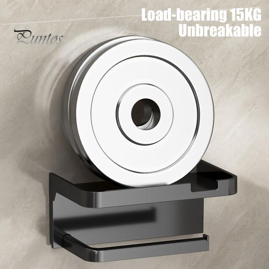 Toilet Paper Holder with Storage Shelf Strong Load-bearing Simple Installation Self-Adhesive Roll Paper Holder Bathroom Organizer