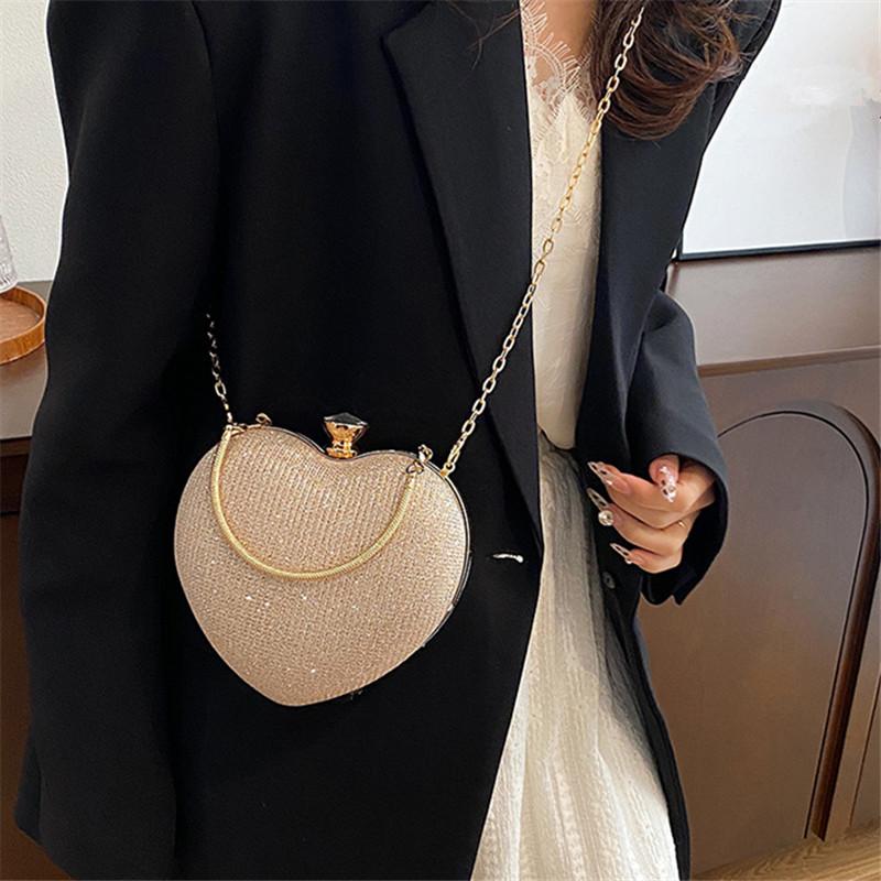 Chic Heart Shaped Lock Clasp Handbag, Fashiable Bright Star Evening Bag Stylish Single Shoulder Purse, Chain Cross Body Bags.