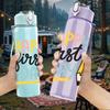 1PC Happy First Day Pencil Pattern 750ml Color Plastic Sports Water Bottle Leakproof Flip Straw Lid Suitable for Sports Office Home Use