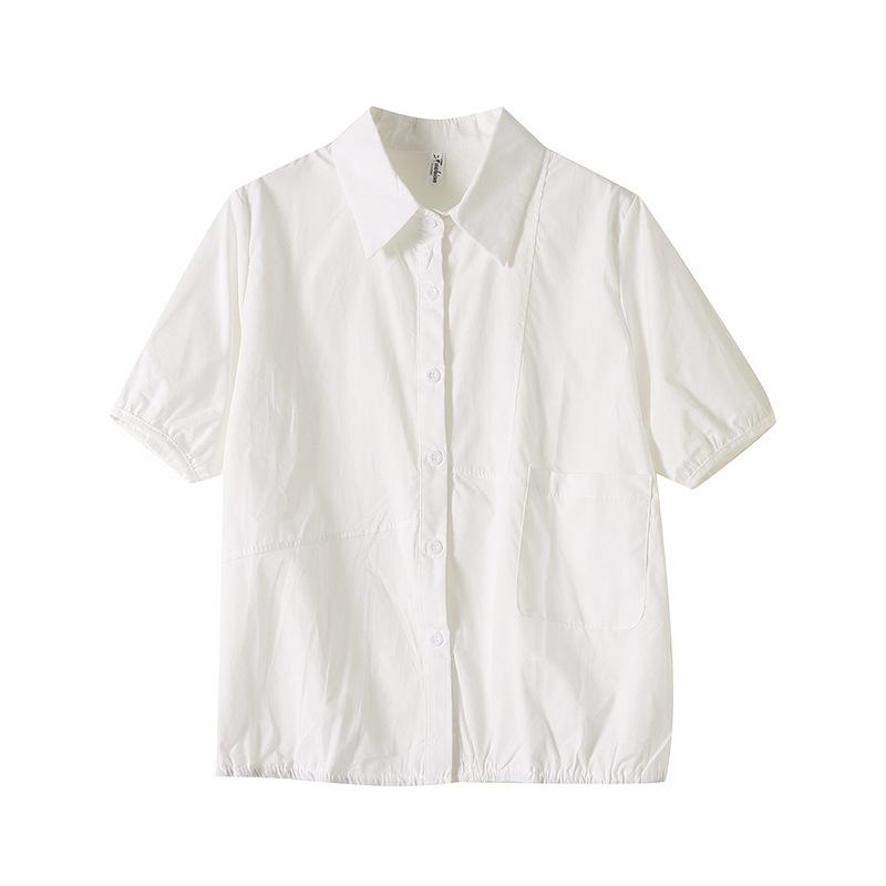 Net version short-sleeved shirt 2025 simple Korean version of fashion lapel single-breasted splicing versatile loose casual shirt women