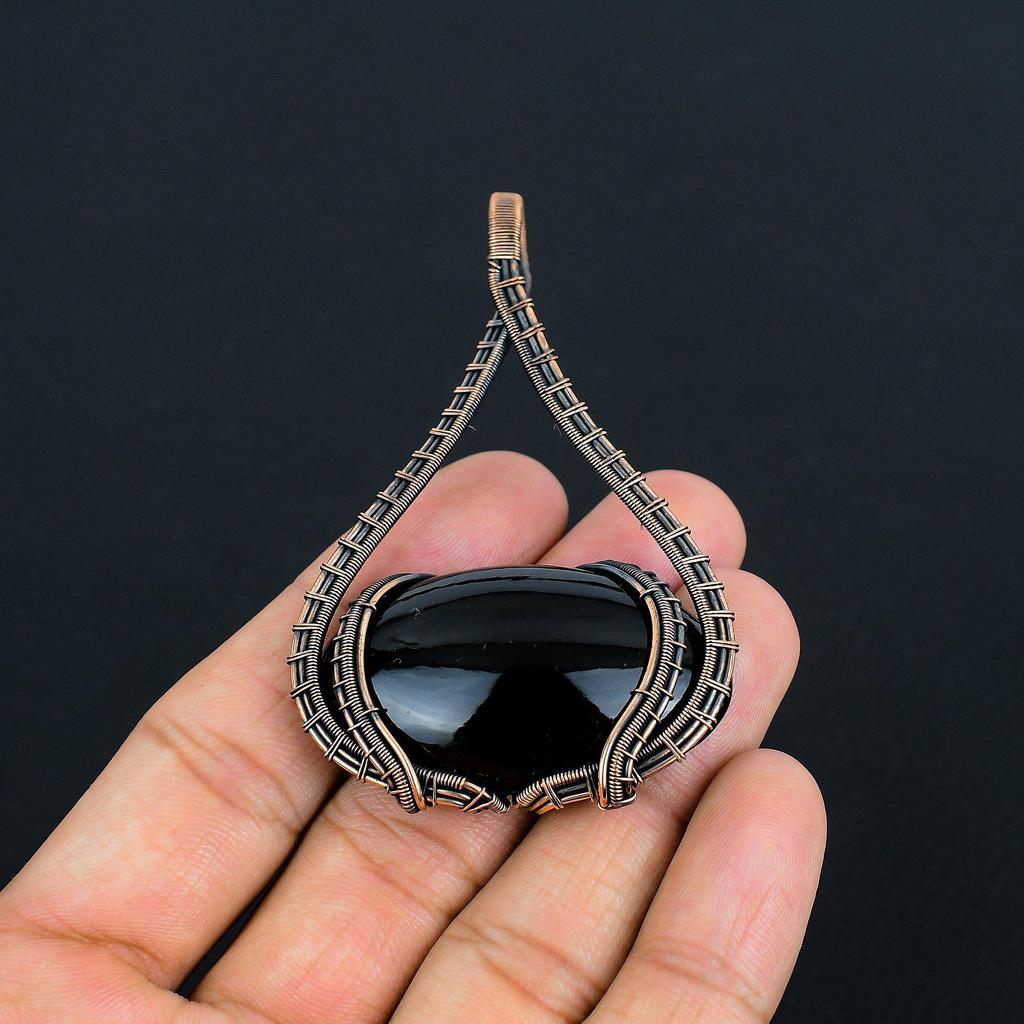 Black Obsidian Eye Pendant Gemstone Handmade Jewelry, 999 Copper Wire Wrapped Pendant, Gift For Wife Jewelry