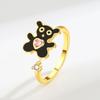Charming Pink Diamond Bear Rotating Open Ring For Women Micro Paved Trendy Finger Band Jewelry