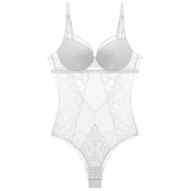 

TERMEZY Низька ціна Оформлення асортименту Сексуальна нижня білизна Push Up Мереживний корсет Прозоре боді Бюстьє з видаленими вирізами 36B білий