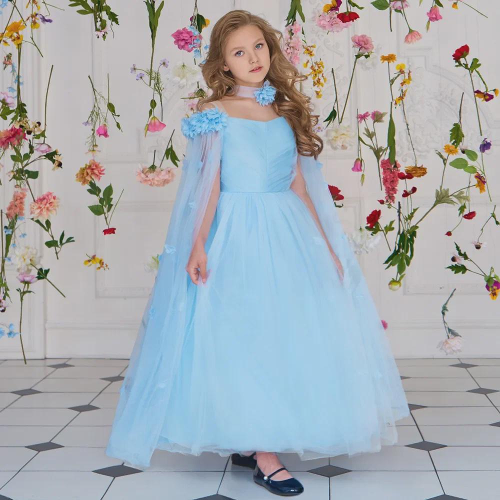 Off-Shoulder Princess Dress with Long Cape for European & American Girls - Fluffy Yarn Catwalk Costume