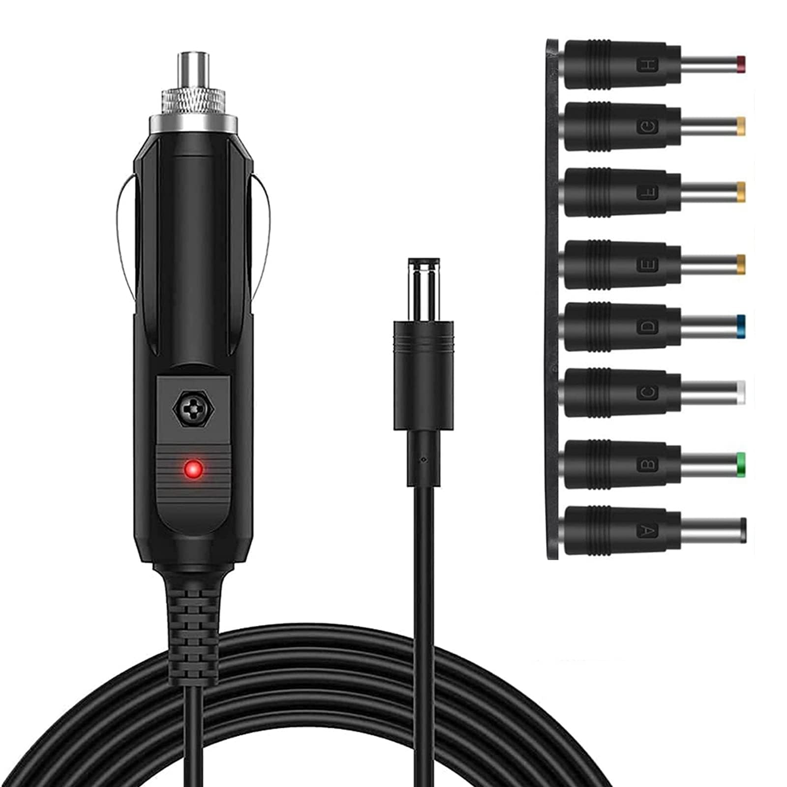 

Samcos 12V Car Cigarette Lighter Socket Extension Socket DC Jack Male to High Heat and Corrosion with LED Indicator Cable, 8-in-1 Adapter, 5.5-2.1mm