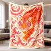 2026 New Flannel Blanket, 1pc, Stylish Tiger Stripe Flannel Blanket - Soft, Warm, and Comfortable, with a Vibrant Orange, Pink, and Beige Swirl Design