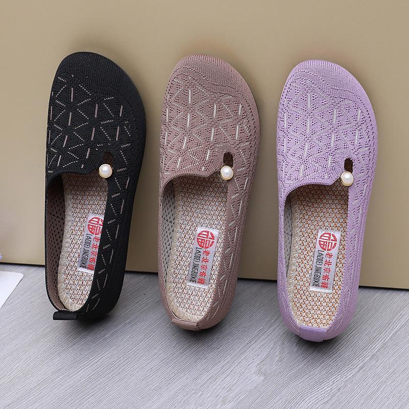 New Beijing Cloth Shoes Shallow Mouth Breathable Mother Soft Sole One Pedal Women's Shoes Middle-aged and Elderly Non-slip Old Lady Casual Shoes
