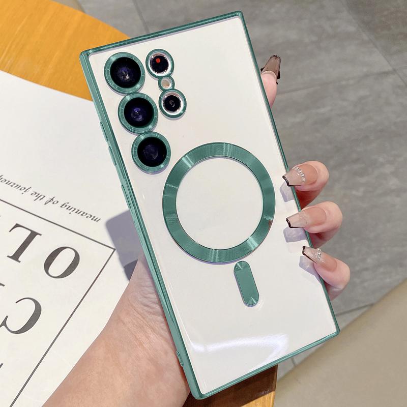 

Роскошный магнитный чехол Magsafe для Samsung Galaxy S22 S23 Ultra Plus, чехлы с покрытием, беспроводная зарядка, силиконовый мягкий чехол For Samsung S23 Plus