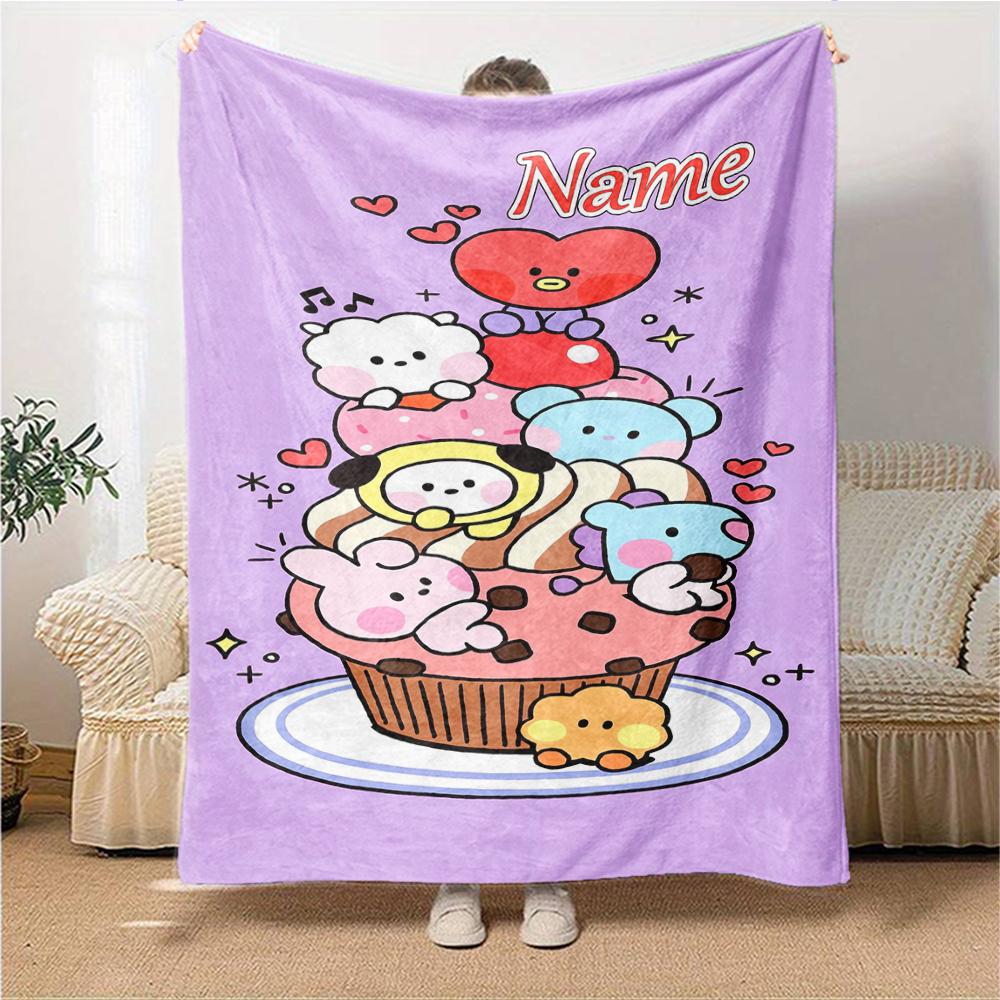 Custom Name Cute Cupcake Friends Party Blanket For Couch Bed Plush Cozy Fuzzy Blanket Super Soft Warm Blankets For Fall And Winter 091615