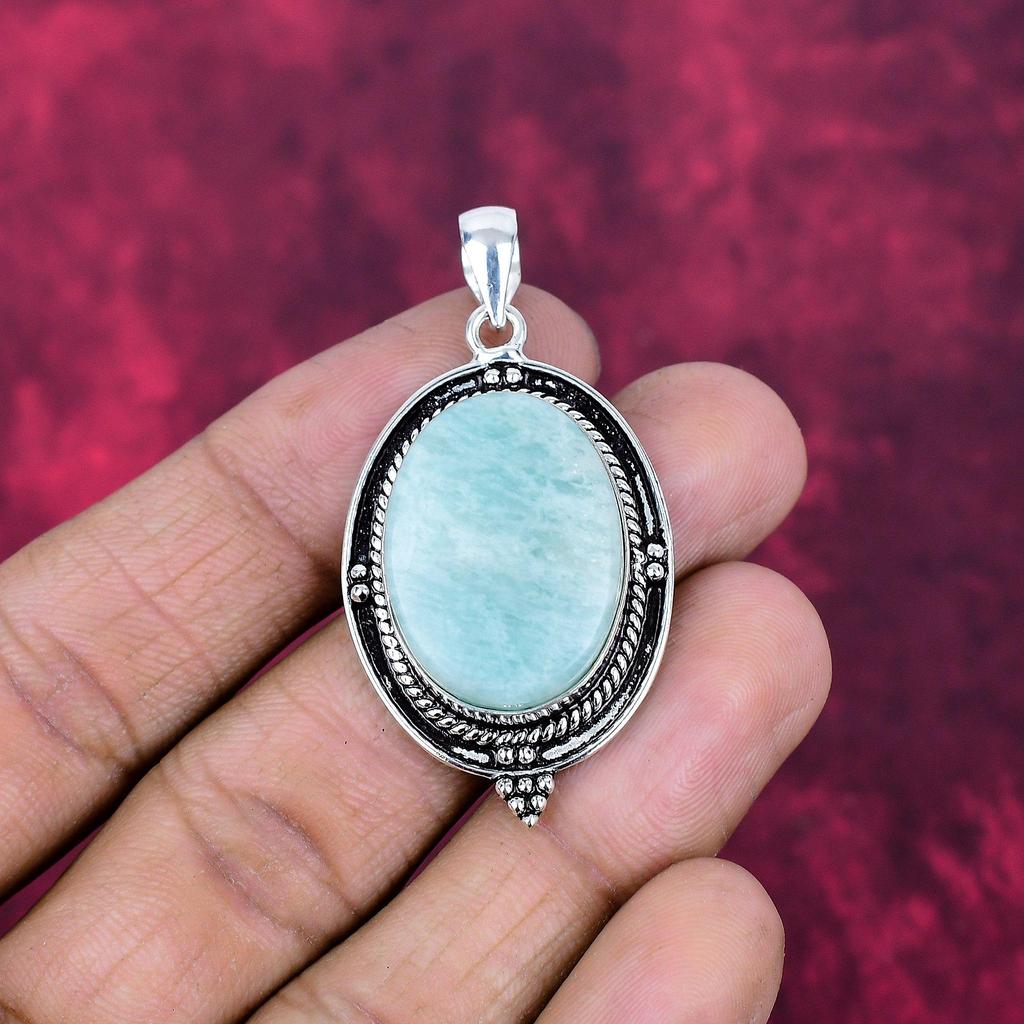 Amazonite Gemstone Jewelry, 925 Solid Sterling Silver Pendant, Handmade Boho Amazonite Pendant For Gift
