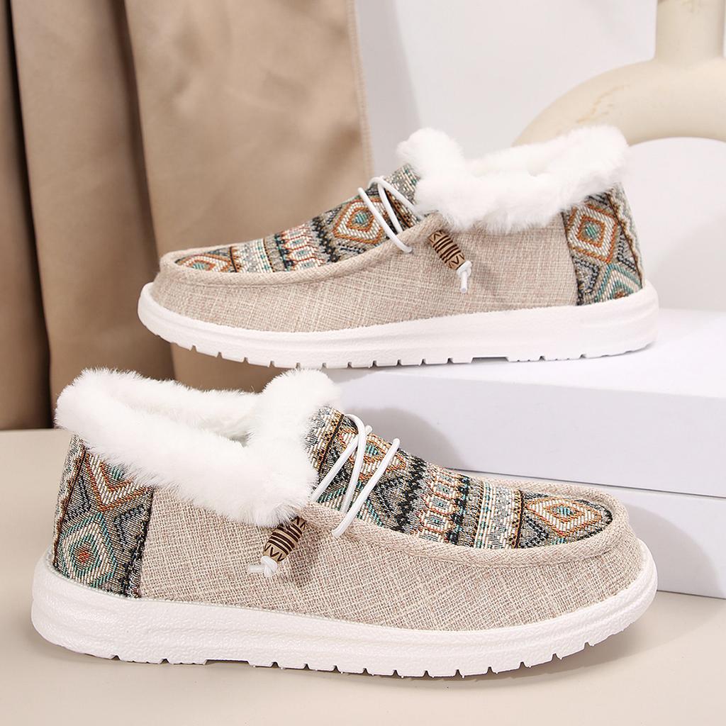 Plus-size cotton shoes women's 2025 autumn/winter new round-toe lace-up cotton boots flat-soled fleece warm cotton shoe women