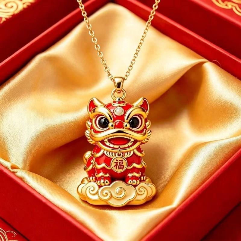 Guanyin Lion Dance Jade Rabbit Mandarin Ducks Pendant Necklace Chinese Modern Aesthetic Jewelry Fashion Gift