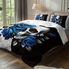 Set Of 3Pcs Featuring Blue Roses And Skulls This Gothic Bedding Ensemble Includes A Duvet Cover And Two Pillowcases