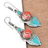 Nepali Tibetan Turquise Lapis Lazuli Gemstone Silver Jewelry Earring 1.5''