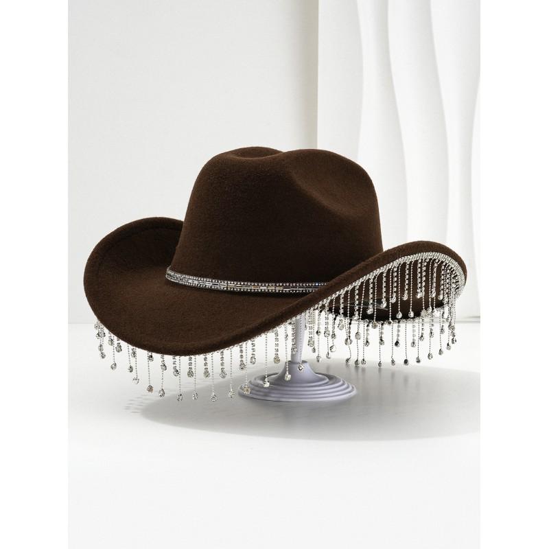 Unique Sweet Party Hat With Square Rhinestone Chain Tassel Music Events